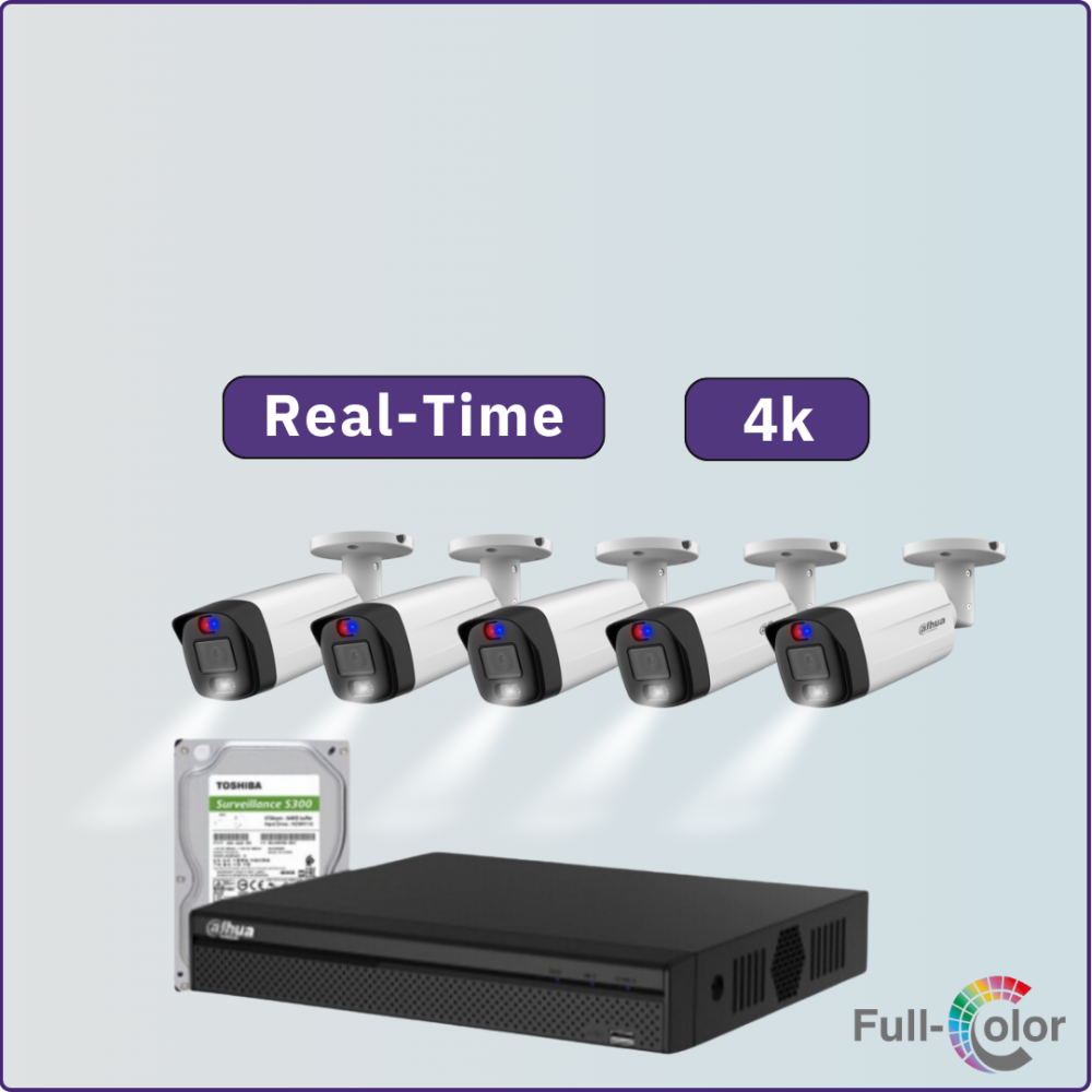 كاميرات مراقبة - 8 ميجابكسل 4K بلس+ TiOC تصوير ليلي ملون - كاميرات مراقبة 5 داخلية أو خارجية شاملة جهاز التسجيل و الذاكرة 1 تيرابايت
