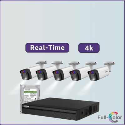 كاميرات مراقبة - 8 ميجابكسل 4K بلس+ TiOC تصوير ليلي ملون - كاميرات مراقبة 5 داخلية أو خارجية شاملة جهاز التسجيل و الذاكرة 1 تيرابايت
