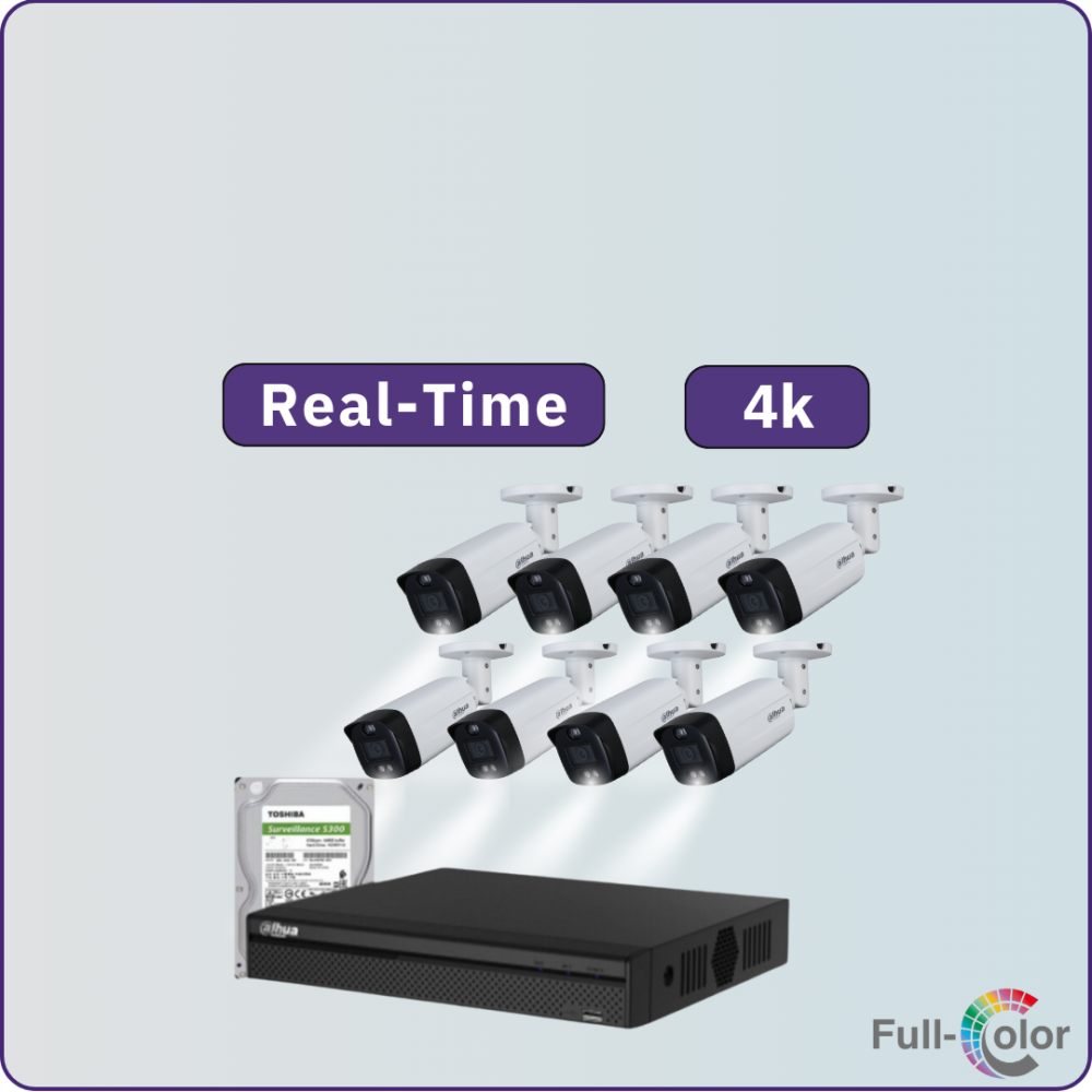 كاميرات مراقبة - 8 ميجابكسل 4K بلس+ TiOC تصوير ليلي ملون - كاميرات مراقبة 8 داخلية أو خارجية شاملة جهاز التسجيل و الذاكرة 1 تيرابايت