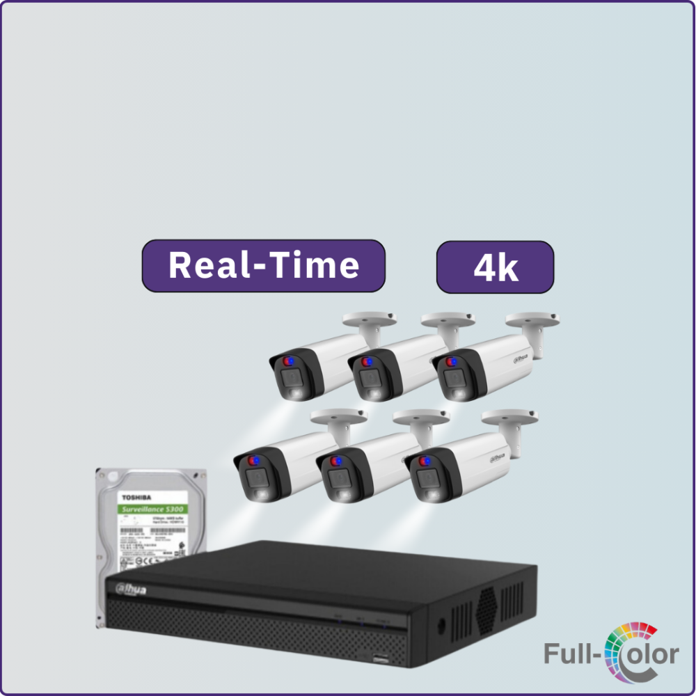 كاميرات مراقبة - 8 ميجابكسل 4K بلس+ TiOC تصوير ليلي ملون - كاميرات مراقبة 6 داخلية أو خارجية شاملة جهاز التسجيل و الذاكرة 1 تيرابايت